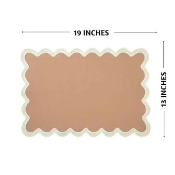 Folkulture Placemats Set of 4, 13 x 19 Inches 100% Cotton Rustic Place Mats or Heat ResistantTable Mats for Dining Table Decor, Boho Placemats, Scalloped Kitchen Mats or Table Placemats (Sand)