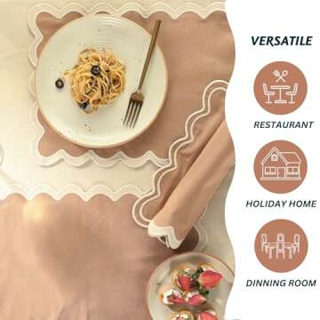 Folkulture Placemats Set of 4, 13 x 19 Inches 100% Cotton Rustic Place Mats or Heat ResistantTable Mats for Dining Table Decor, Boho Placemats, Scalloped Kitchen Mats or Table Placemats (Sand)