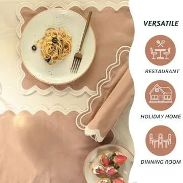 Folkulture Placemats Set of 4, 13 x 19 Inches 100% Cotton Rustic Place Mats or Heat ResistantTable Mats for Dining Table Decor, Boho Placemats, Scalloped Kitchen Mats or Table Placemats (Sand)