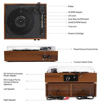 LP&No.1 Wireless Vintage Turntable with Bluetooth Capability