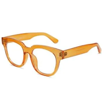 SOJOS Oversized Square Anti Blue Light Blocking Glasses for Women Thick Computer Eyeglasses Double Metal Studs SJ5053 with Crystal Orange Frame/Anti-Blue Light Lens