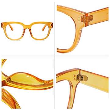 SOJOS Oversized Square Anti Blue Light Blocking Glasses for Women Thick Computer Eyeglasses Double Metal Studs SJ5053 with Crystal Orange Frame/Anti-Blue Light Lens
