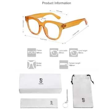SOJOS Oversized Square Anti Blue Light Blocking Glasses for Women Thick Computer Eyeglasses Double Metal Studs SJ5053 with Crystal Orange Frame/Anti-Blue Light Lens