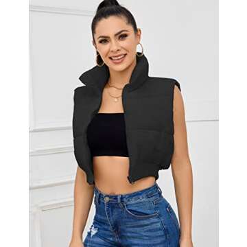 Kissonic Women's Winter Cropped Vest Lightweight Sleeveless Warm Puffer Vest Padded Gilet Outwear(Black-M)