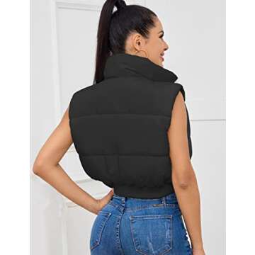 Kissonic Women's Winter Cropped Vest Lightweight Sleeveless Warm Puffer Vest Padded Gilet Outwear(Black-M)