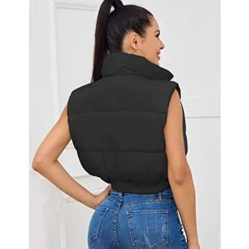 Kissonic Women's Winter Cropped Vest Lightweight Sleeveless Warm Puffer Vest Padded Gilet Outwear(Black-M)