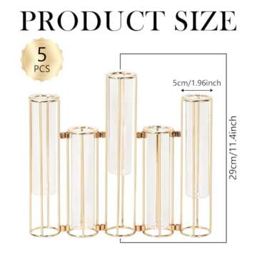 Test Tube Vase for Flowers Set of 5, Glass Vase with Metal Stand Racks Hydroponic Test TubeVase, Glass Vase with Metal Stand Racks Hydroponic Test Tube Vase for Home Wedding Decor, Balcony