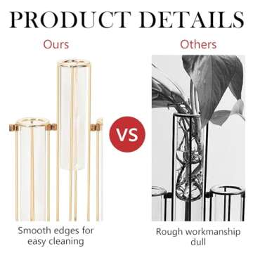 Test Tube Vase for Flowers Set of 5, Glass Vase with Metal Stand Racks Hydroponic Test TubeVase, Glass Vase with Metal Stand Racks Hydroponic Test Tube Vase for Home Wedding Decor, Balcony