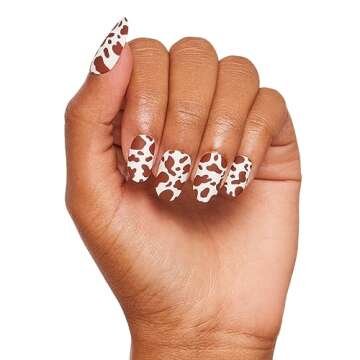 Glamnetic Press on Nails with Brush on Nail Glue - Chocolate Milk | UV Finish Short Round Brown Cow Print Nails with Long-Lasting Nails Glue