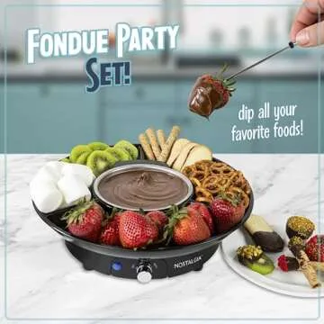 Nostalgia 10 Oz Electric Fondue Pot Set for Cheese & Chocolate - 4 Dipping Forks, 3-Section Food Tra...