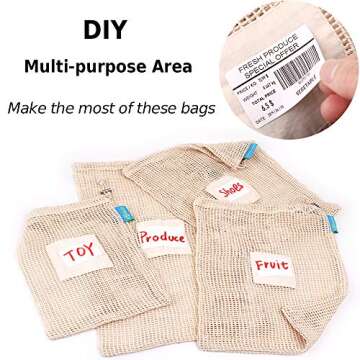 GreeOn Eco Friendly Reusable Produce Bags - Non Plastic - Net Zero Waste, Organic Cotton Mesh Produc...