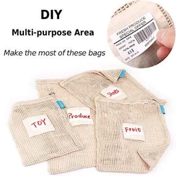 GreeOn Eco Friendly Reusable Produce Bags - Non Plastic - Net Zero Waste, Organic Cotton Mesh Produc...