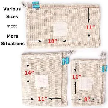 GreeOn Eco Friendly Reusable Produce Bags - Non Plastic - Net Zero Waste, Organic Cotton Mesh Produce Vegetable Bag Washable (with Drawstring & Tare Weight) for Grocery Shopping and Storage, Set of 6