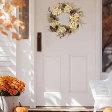 BINFEN 20 Inch Winter Fall Wreaths for Front Door, Boho Front Door Wreath, Fake Dried Hydrangea Flowers, Burlap, Pampas Fall Decorations for Home Farmhouse Front Porch