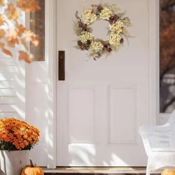 BINFEN 20 Inch Winter Fall Wreaths for Front Door, Boho Front Door Wreath, Fake Dried Hydrangea Flowers, Burlap, Pampas Fall Decorations for Home Farmhouse Front Porch