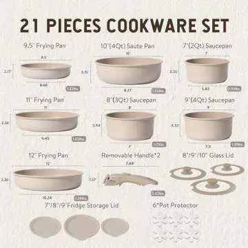 CAROTE 21pcs Pots and Pan Set Non Stick, Nonstick Induction Cookware, Detachable Handle Cookware Set...