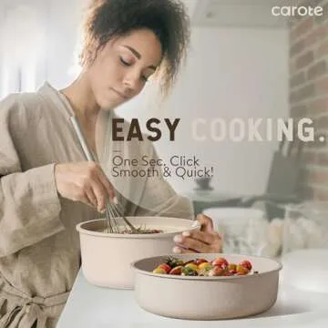 CAROTE 21pcs Pots and Pan Set Non Stick, Nonstick Induction Cookware, Detachable Handle Cookware Set, Removable Handle, RV Oven Safe Cookware, Taupe