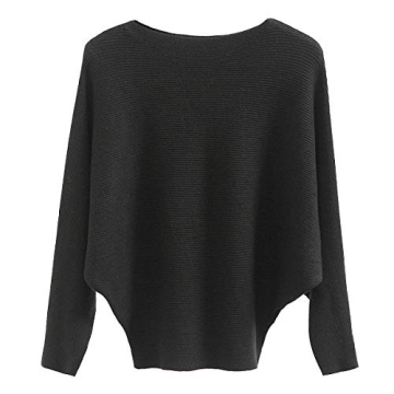 GABERLY Boat Neck Batwing Sleeves Oversized Sweater for Women (One Size, Black)