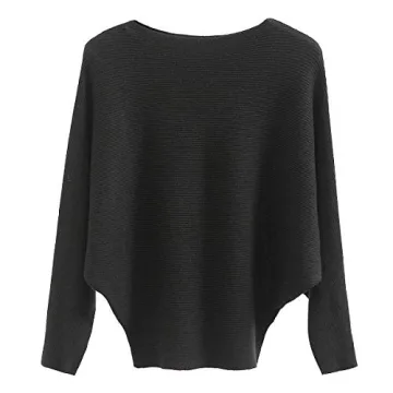 GABERLY Boat Neck Batwing Sleeves Oversized Sweater for Women (One Size, Black)