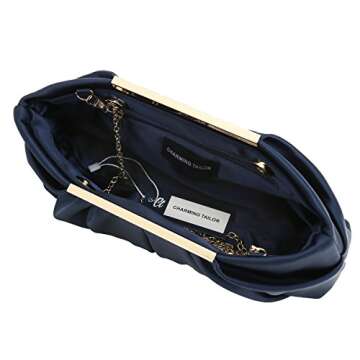 CHARMING TAILOR Clutch Evening Bag Elegant Pleated Satin Formal Handbag Simple Classy Purse for Women (Navy)