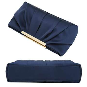 CHARMING TAILOR Clutch Evening Bag Elegant Pleated Satin Formal Handbag Simple Classy Purse for Women (Navy)