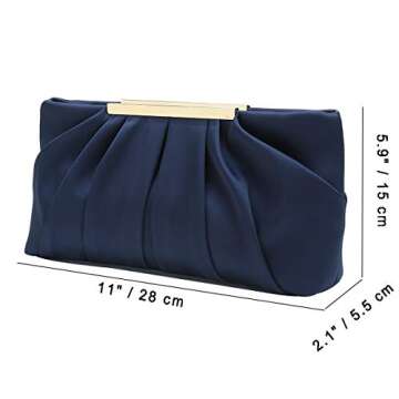 CHARMING TAILOR Clutch Evening Bag Elegant Pleated Satin Formal Handbag Simple Classy Purse for Women (Navy)