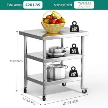 YITAHOME 36" Stainless Steel Work Table with Wheels