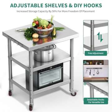 YITAHOME 36" Stainless Steel Work Table with Wheels