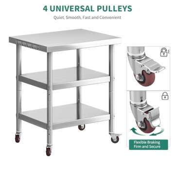 YITAHOME 36" Stainless Steel Work Table with Wheels