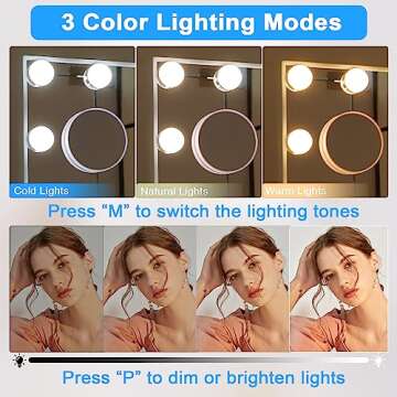 Hansong Vanity Mirror with Lights with 9 LED Bulbs Makeup Mirror with Lights 3 Color Lighting Modes ...