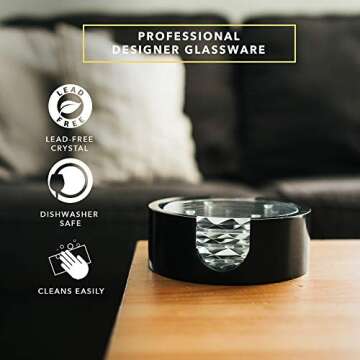 Dragon Glassware Crystal Coasters - Clear Glass Coasters for Drinks Set of 4 - Barware for Coffee Table - Diamond Coaster Set with Holder