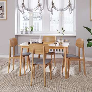 Panana Modern Dining Table 47 Inch Kitchen Table with Solid Wood Leg Oak Finish Dinner Table Dining ...