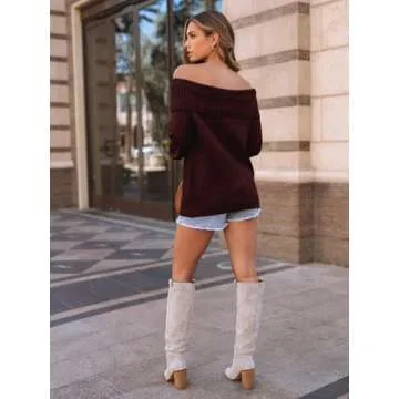 LILLUSORY Womens Off The Shoulder Sweater Oversized Winter Fall Cozy Cute Casual Going Out Batwing Sleeve Vocation Pullover Sweaters 2025 Trendy Clothes Tops Wine Red