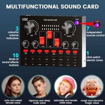 Podcast Equipment Bundle for 2, Audio Interface with Cardioid Designer BM800 Mic for Gamer and All-in-One DJ Mixer, Perfect for Live Streaming, Singing, YouTube