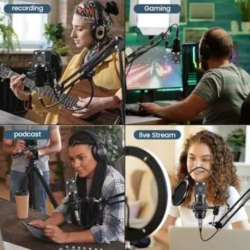 Podcast Equipment Bundle for 2, Audio Interface with Cardioid Designer BM800 Mic for Gamer and All-in-One DJ Mixer, Perfect for Live Streaming, Singing, YouTube