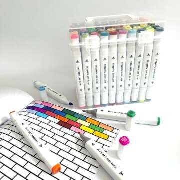 ALI'S ART MARKERS, Alcohol Markers, Dual Tip Double Ended Marker, 60 Colours, Clear Plastic Storage Case, Drawing, Sketching