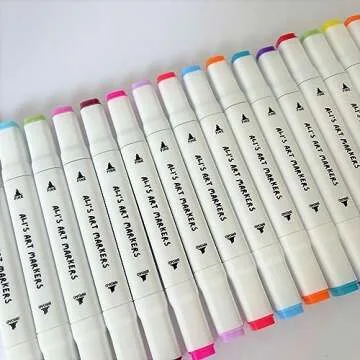ALI'S ART MARKERS, Alcohol Markers, Dual Tip Double Ended Marker, 60 Colours, Clear Plastic Storage Case, Drawing, Sketching