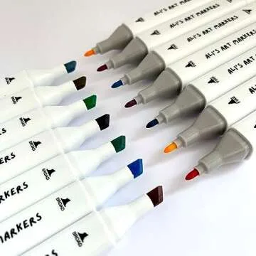 ALI'S ART MARKERS, Alcohol Markers, Dual Tip Double Ended Marker, 60 Colours, Clear Plastic Storage Case, Drawing, Sketching