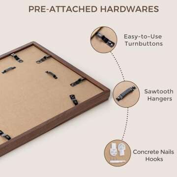 16 x 20 Picture Frame, USA-Sourced Natural Walnut Wood Photo Frame with Tempered Glass, Handcrafted Rounded Corner 16x20 Wooden Frame Matted to 11x14 Photos, Horizontal or Vertical Wall Mounting