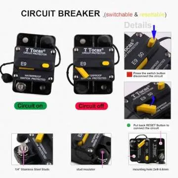 T Tocas 30A Amp Circuit Breaker for Boat Trolling Motor Marine ATV Vehicles Stereo Audio Battery Solar System with Manual Reset Switcher 30 amp Waterproof DC 12V-48V