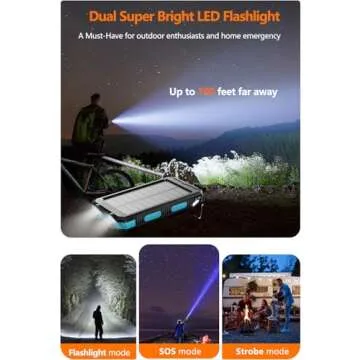 jskei Solar Charger Power Bank - 36800mAh Type-C 5V3.1A Fast Charging Power Bank. Equipped with a Powerful Flashlight, Compass, IP65 Outdoor Waterproof Portable Power Bank (Blue)