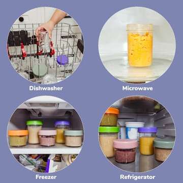 WeeSprout Glass Baby Food Storage Jars - 12 Set, 4 oz/8 oz Baby Food Jars, Plastic Lids, Freezer Storage, Reusable Small Glass Baby Food Containers, Microwave & Dishwasher Safe, for Infant & Baby Food