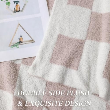 Bearberry Fuzzy Checkerboard Throw Blanket Soft Warm Stylish