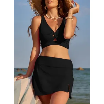 Dokotoo Bikini Set for Women Swimsuits 2025 Tankini Cutout Tops and Bottoms Swim Suit with Removable Pads Bathing Suit for Holidays,Black Small