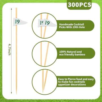 300Pcs 19th Hole Cocktail Picks for Golf Parties