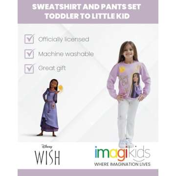 Disney Wish Asha Star Little Girls Fleece Sweatshirt and Pants Set Purple/Gray 6
