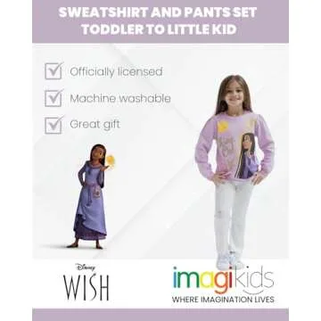 Disney Wish Asha Star Little Girls Fleece Sweatshirt and Pants Set Purple/Gray 6