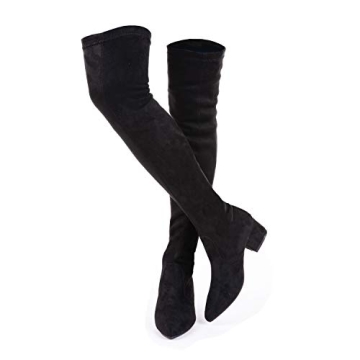 N.N.G Women Over the Knee Boots Black Size 9 Low Heel Winter Block Suede Thigh High 2inch Chunky OTK...