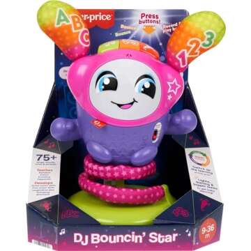Fisher-Price Baby & Toddler Learning Toy DJ Bouncin’ Star with Music Lights & Bouncing Action for Ages 6+ Months