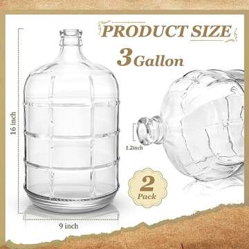 Uiifan 2 Pcs Round Glass Carboy Clear Beer Wine Water Jug Water Bottle Brewing Fermenter Container f...
